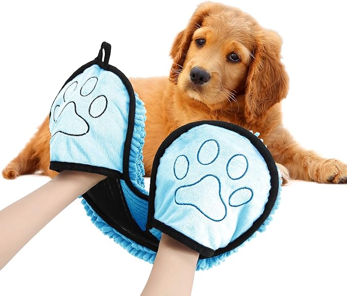 Absorbent Dog Towel, Microfiber Quick Drying Towel, Super Absorbent Machine Washable Pet Towel with Hand Pocket, 9 x 23 inches (Blue)