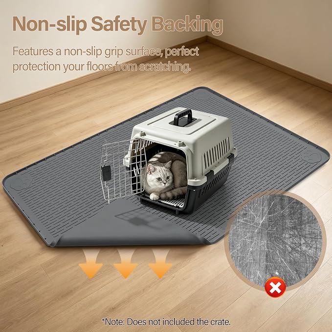 Silicone Cat Bed Mat 40"x28" Pet Crate Mat for Cat Cage, Dark Grey | Extra Large Cat Sleeping Mat, Non-slip, Washable, Waterproof Pet Bed Mat with Raised Edge, Pet Playpen Mat to Protect Floors