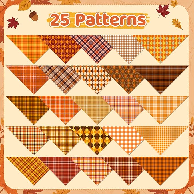 100 Pcs Fall Plaid Dog Bandanas Bulk Autumn Gingham Check Pattern | Triangle Kerchief Bibs Scarf Set for Pets Harvest Party Costume Photo Props Accessories, 25 Styles, 25.6 x 17.7 x 17.7 Inch