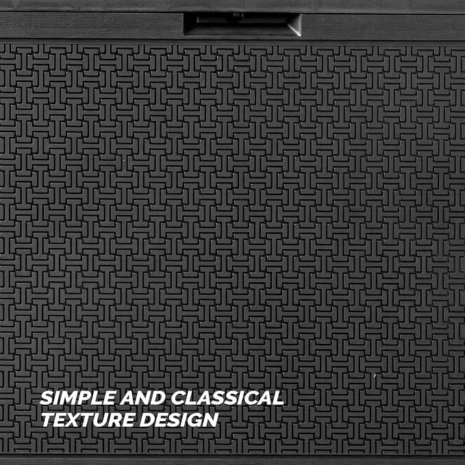90 Gallon Outdoor Storage Box with Maze Texture, Waterproof Resin Deck Box for Patio Furniture Cushions, Lockable & Weather Resistant Garden Bin for Pool Toys & Tools, Black