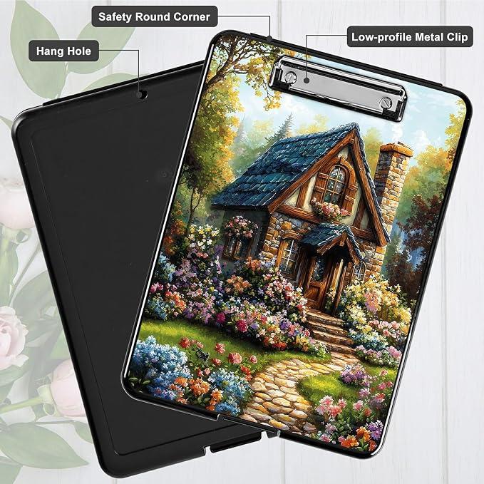 Heavy Duty Storage Clipboard, Slim Nursing Clipboard with Internal Pen Case, Portable File Organizer Case for A4 Letter Size Paper Office Medical Professionals, Garden Castle