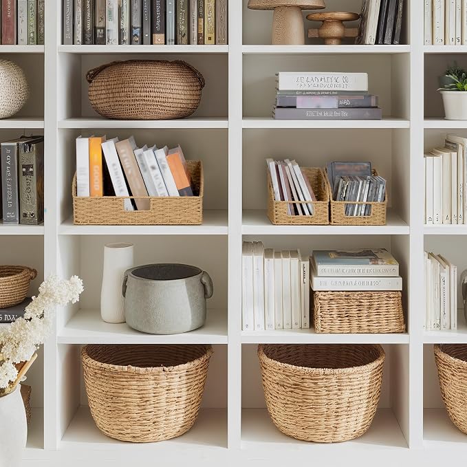 StorageWorks Paper Rope Shelf Baskets,Pantry Storage Baskets,Natural,3-Pack | Pantry Storage Baskets,Wicker Baskets with Handles,Handwoven Wicker Storage Baskets for Shelves,Pantry Organizers and Storage