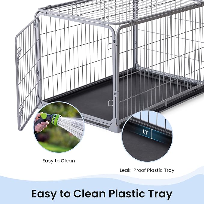 ZOMISIA Collapsible Dog Crate for Medium Dogs - 36 inch Escape Proof Metal Dog Kennel with Double Door, Easy Assembly Foldable Dog Cage with Removable Tray, Indoor Outdoor Use, Silver Gray