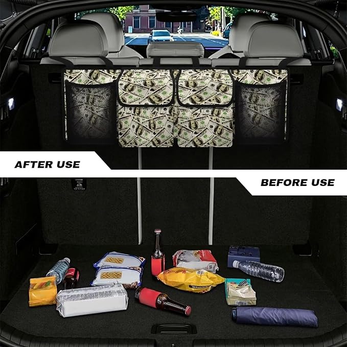 Dollar Car Trunk Organizer Hanging Car Back Seat Storage Bag Foldable Automotive Interior Accessories Suitable Most Sedans SUV Jeep Trucks Van
