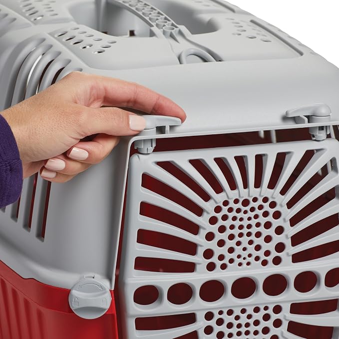 Midwest Homes Spree Travel Carrier, Small, 22-Inch, Red | Hard-Sided Pet Carrier, Plastic Door, Ventilated Design, Locking Tabs, Easy Assembly