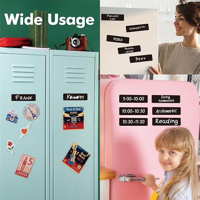 90 PCS Magnetic Labels, Large Size Dry Erase Labels Reusable Tool Chest Organizer Tags for Whiteboards Locker Fridge School Office Home Tool Box Drawers (Black, 3.5” x 1”)