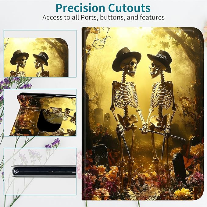Case for Samsung Galaxy Tab S5e 10.5" 2019 SM-T720/725, 360 Degree Rotating Stand with Multi-Angle Vertical & Horizontal Viewing Shockproof Protective Shell for Women Men, Forest Skull Leaf