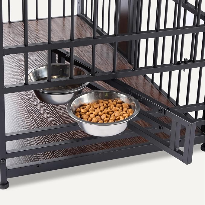 Amazon Basics Furniture Style Dog Crate, Sturdy Wooden Pet Kennel, Two Bowls Included, 41" x 23.6" x 29.5", Walnut