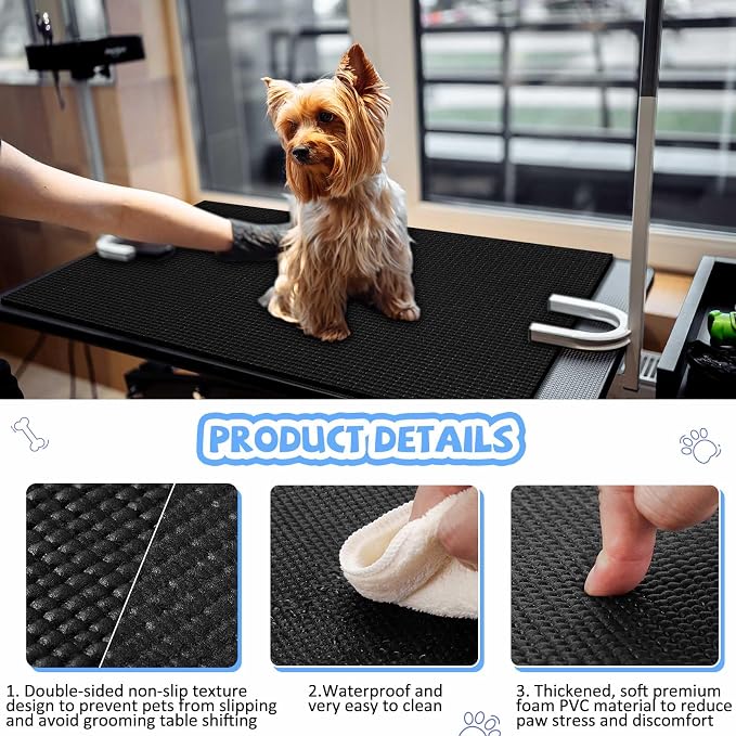 Nuanchu Dog Grooming Table Mat,36 x 24 x 0.2In,Non-Slip PVC Pad, Black