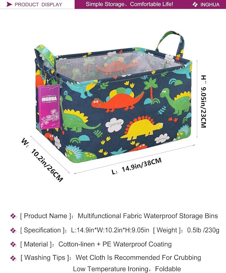 Rectangular Forest Dinosaur Storage Basket Gift Bag | Orgnizer Box for Books,Clothes,Gifts,Pets-Perfect for Home,Office,Nursery,Dorm,Shelf