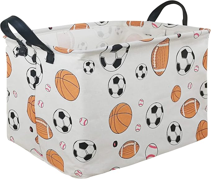 Storage Gift Shelf Basket Storage Bin, Nursery Basket Organizer Box for Room Deco With Handles (Basketballs)