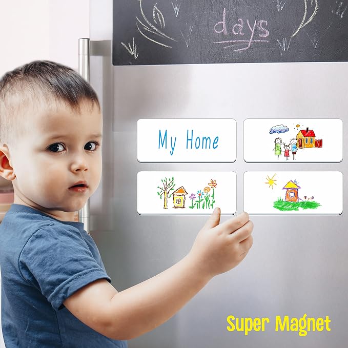Magnetic Name Tag Label, 54 PCS Dry Erase Reusable Blank Name Stickers White Reusable Magnets for Whiteboards Locker Fridge School Office Home (Each Measures 3.2" x 1.2")
