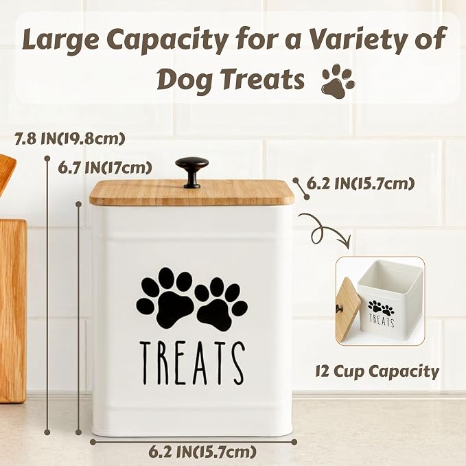 PERFNIQUE Dog Treat Container, Airtight Dog Treat Jar, Dog Cookie Jar for kitchen Counter, Pet Treat Container, Dog Food Storage, Treat Jars for Pets, Cat Treat Container, 7.8''x6.2 (White)
