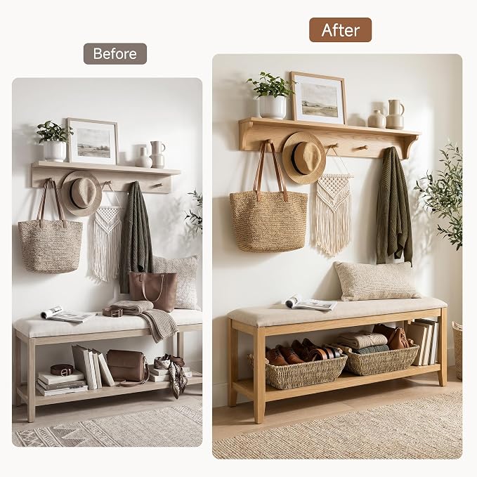 StorageWorks Seagrass Storage Baskets, Large Snack Baskets for Shelves | Wicker Storage Baskets for Shelves, Baskets with Wooden Handles, 2-Pack Gifts Basket for Home Decor, Hand-Woven Basket