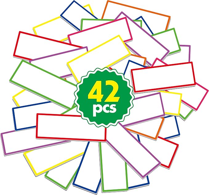 42 PCs Thickened Magnetic Dry Erase Reusable Name Tag Label Plate Neon Sticker in 7 Colors for Whiteboards Locker Fridge School Office Home (3.2" x 1.2" Each)