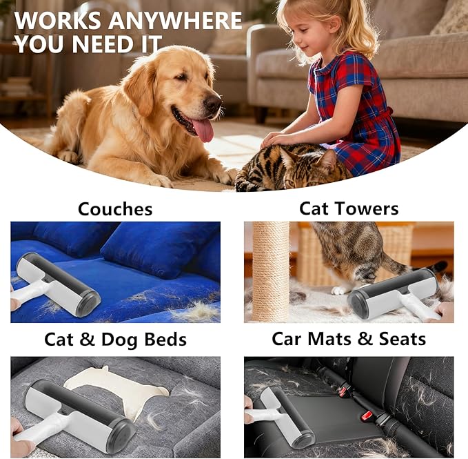 Reusable Lint Roller for Pet Hair - Extra Sticky Washable Cat & Dog Hair Remover for Furniture, Couch, Carpet, and Car - Eco-Friendly Portable Fur Removal Tool, No Refills Needed.