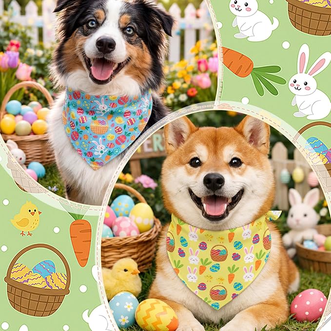 Abbylike 50 Pcs Easter Dog Bandanas Bulk Bunny Egg Carrot Bandanas for Dogs Triangle Kerchief Bibs Scarf Set for Pet Easter Costume Photo Props Accessories Pet Shops, 25 Styles (31.5 x 21.7 x 21.7)