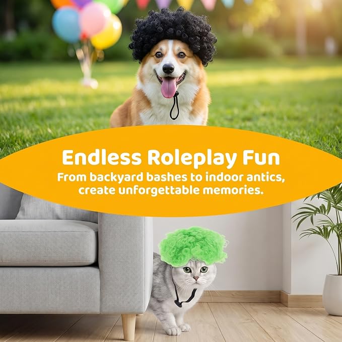 VOSAREA 4pcs Pet Cosplay Wigs for Dogs and Cats, Adjustable Straps Funny Role Play Headgear, Holiday Dress Up Party Accessories with Detachable Animal Ears
