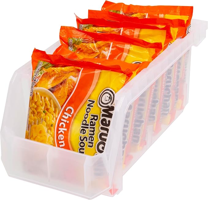 Medium Stackable Plastic Storage Bins, 8-Pack, Clear | Open-Front Stackable Bins For Garage, Pantry, Closet & Office, 11"L X 5,5"W X 5"H, Nests When Empty, Durable Plastic,