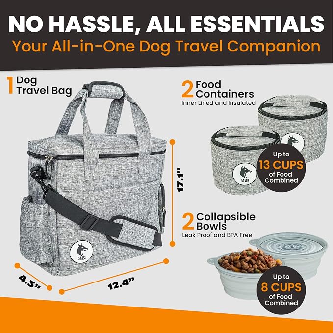 Dog Travel Bag for Supplies - Airline Approved Pet Backpack Organizer | Pet Supply Organizer with Collapsible Bowls, Food Containers, Luggage Sleeve - Camping Gear, Road Trip Essentials