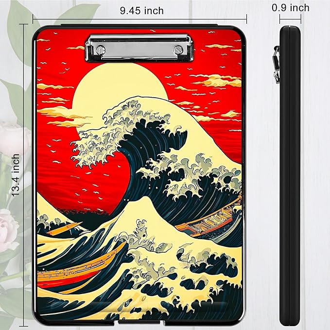 Red Sky Waves A4 Clipboard with Storage Pen Holder, Clipboards Organizer Nursing Clipboard Foldable File Folder Plastic Clipboard Folio Clip Board for Office Students Classroom Doctor