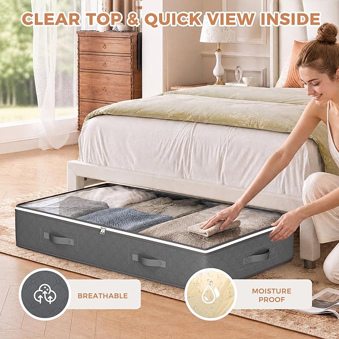 Under Bed Storage Containers, Storage Bins with Clear Lids | Underbed Storage Bags for Blankets, Towels, Comforter, Sweaters, Linen Sheets, Wrapping Paper