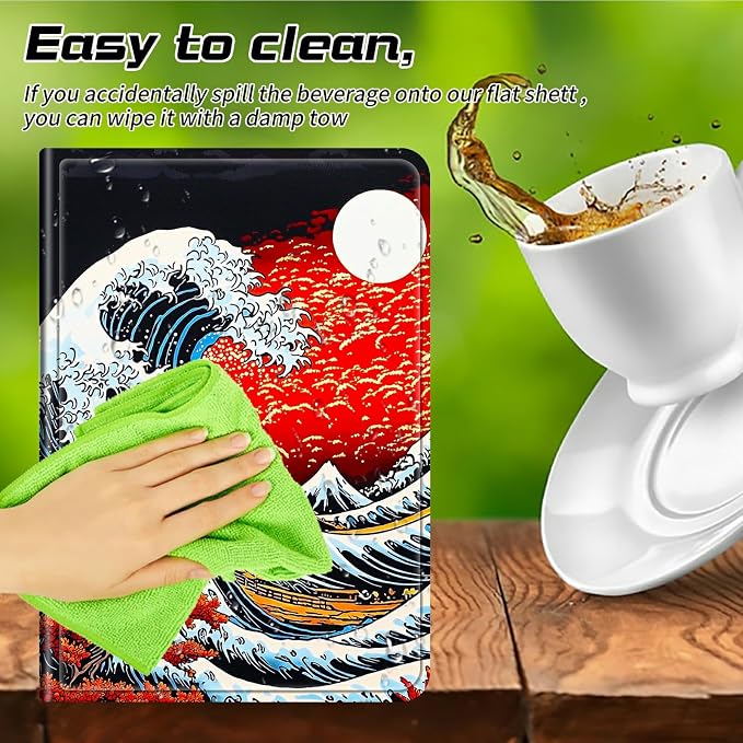 Universal Tablet Case for T-Mobile Revvl Tab 2 10.1" 2025/Revvl Tab 5G 10.36" 2023, 360 Degree Rotating Kickstand Protective Stand PU Leather Shell Cover for 9"-10.5", Red Sunset Waves