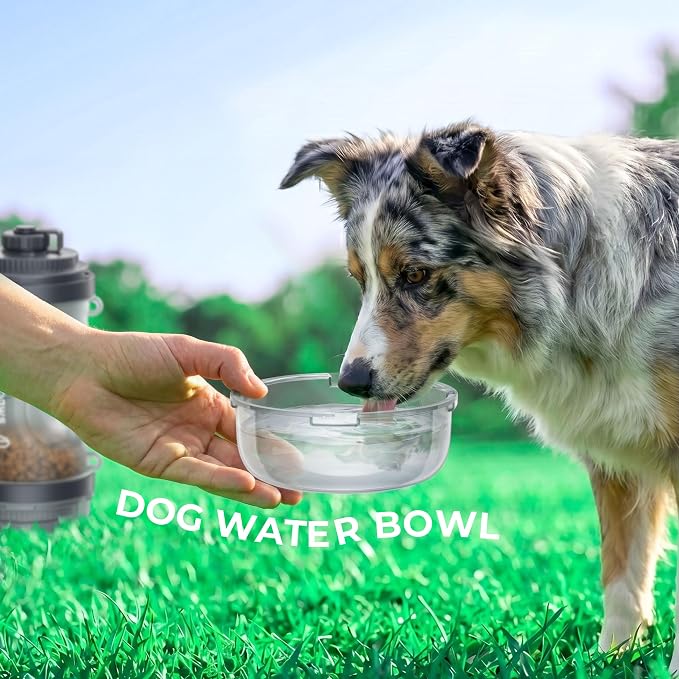 33.5oz Portable Dog Water Bottle for Travel Hydration&Food Feeder | 13.5oz Food Storage, 13.5oz Water Dispenser Bowl, 6.5oz Food Container, Leak-Proof, for All Breeds, Outdoor, Walking, Hiking