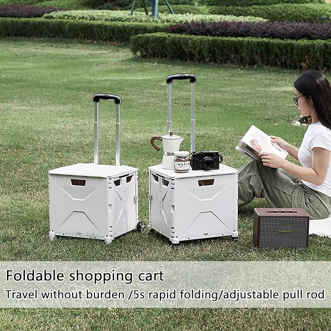 Collapsible Rolling Crate on Wheels for Teachers - Heavy Duty Plastic Teacher Tote Basket with Capacity, Durable Wheels, and Multi-Functional Design for Classroom, Shopping, or Travel (White)
