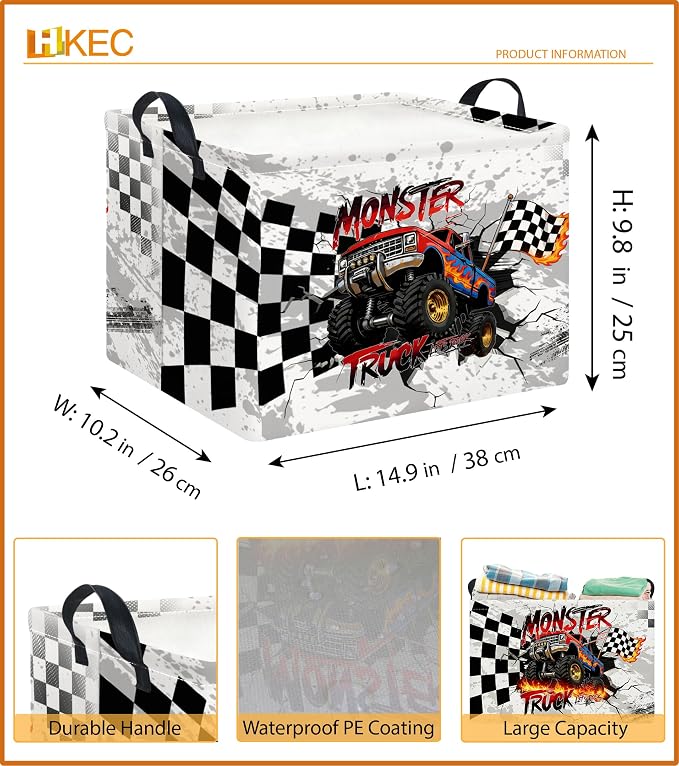 Rectangle Storage Basket with Handles,Collapsible Storage Bin,Books Box,Gift Basket(Black Race Car)