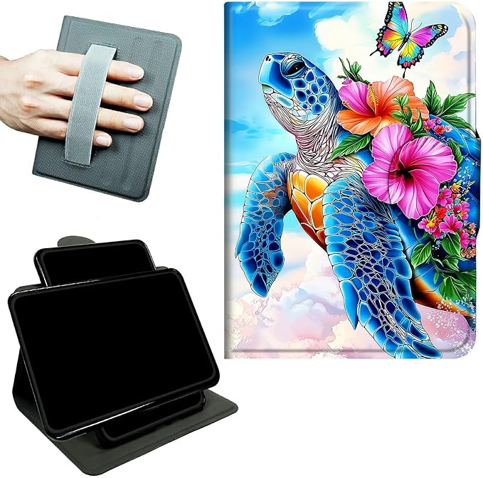 Rotating Handle Case for Samsung Galaxy Tab S10+ Plus 2024/S9 FE+ Plus/S9+ Plus 12.4" 2023, 360 Degree Swivel Kickstand with Magnetic Closure Leather Protective Cover, Turtle Pink Flower