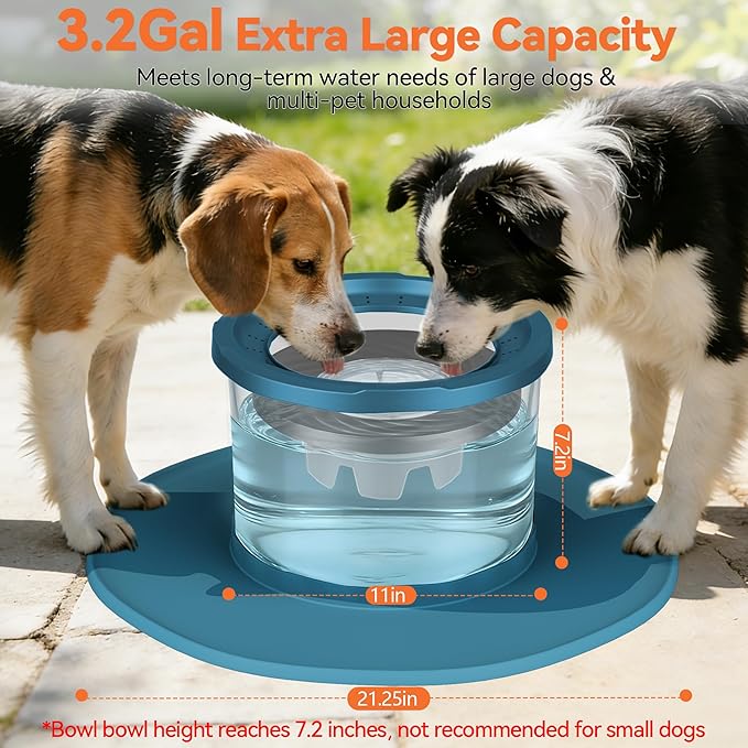 Decflow 12L No Spill Dog Water Bowl for Large Dogs, Stainless Steel Spill Proof Bowls with Suction Cup Anti-Skid Mat, Slow Feeder for Messy Drinkers, Heavy Duty Pet Bowls for Indoor/Outdoor Blue