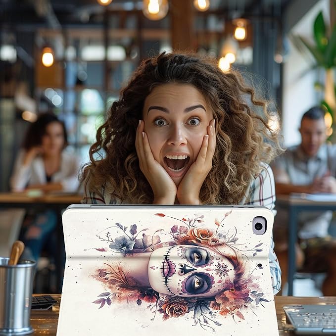 for Microsoft Surface Pro 11/10/9-13" 2024/2022 Tablet Case,Auto Wake/Sleep,Adjustable Stand Protective Cover - Sugar Skull Flower