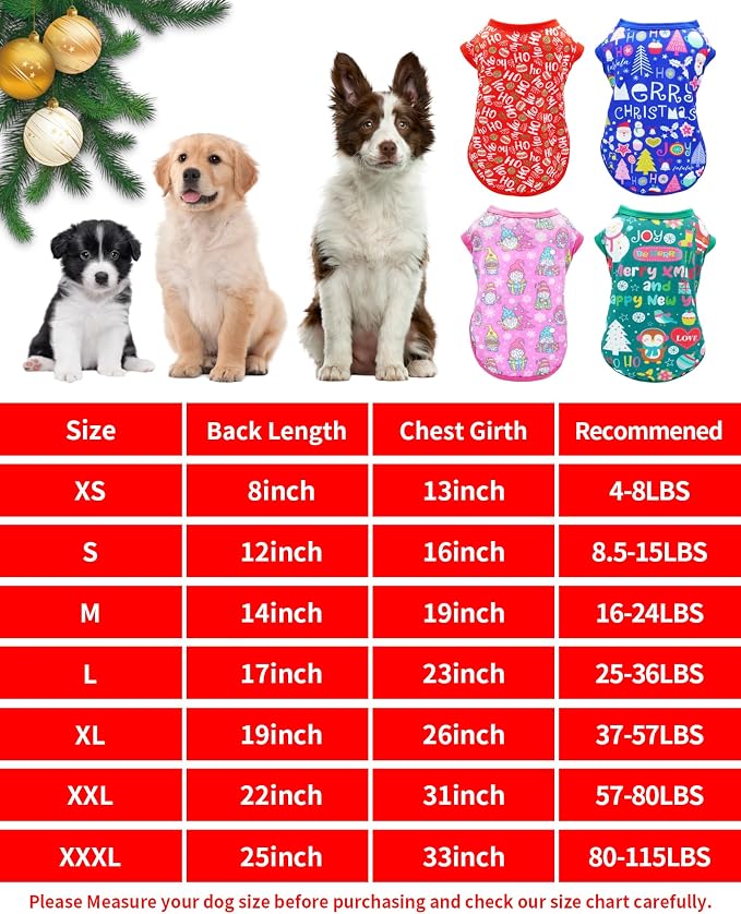 PET SHOW 4 Pack Dog Shirts Christmas for Small Dogs Boy Girl | Breathable t-shirts for dogs,polyester,sleeveless vest,holiday birthday puppy clothes tank top,M
