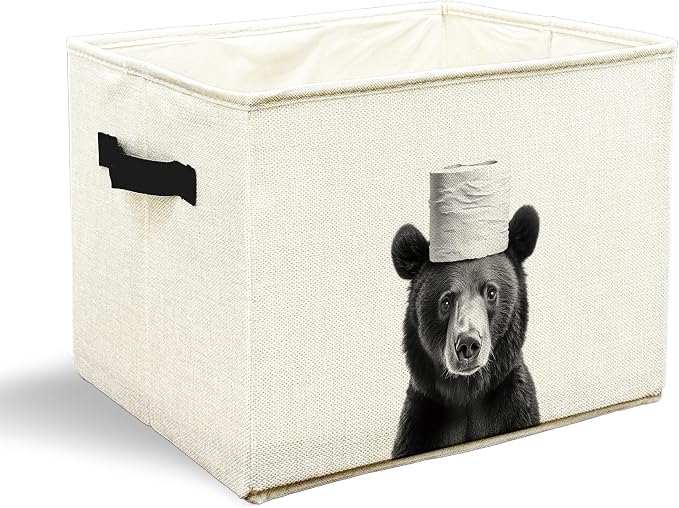 Funny Bear Bathroom Storage Bins Box, Bear Bathroom Decor, Animal Lover Gifts Storage Basket Laundry Hamper with Handle for Bath Room Clothes Vanity Undersink Home Organization