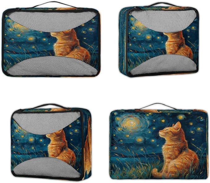 4 Set Packing Cubes for Travel, Cat Packing Cubes for Women, Travel Luggage Packing Organizers, Packing Cube Set, Cat Galaxy