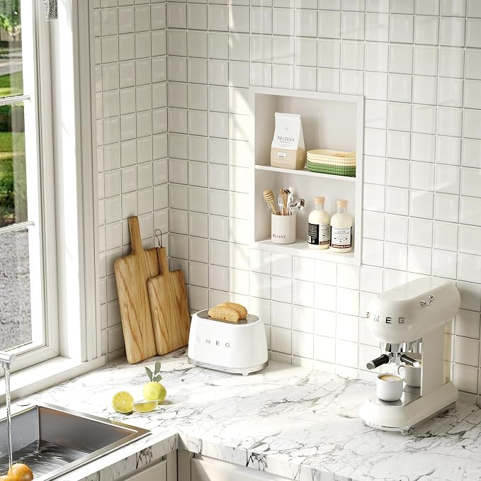 Qeke 14x 18 Medicine Cabinet Recessed with Double Shelves, Matte White | 304 Stainless Steel Medicine Cabinet without Mirror, No Tile Needed Wall Niche for Bathroom Storage, Space Saving & Durable