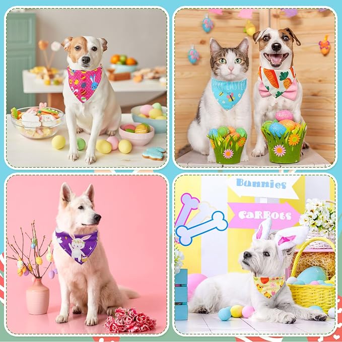 Sanwuta 180 Pcs Easter Dog Bandanas Bulk Spring Dog Scarf Adjustable Puppy Bibs Holiday Pet Accessories Grooming Supplies Washable Pets Outfit Costume for Small to Large Pet