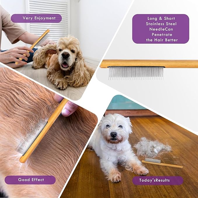 Slicker Brush for Dogs, Large Long Pin Dog Grooming Brush for Doodles Goldendoodles Poodles Labradoodle Bernedoodles, 3 Pcs Wooden Handle for Mats Tangles - Purple