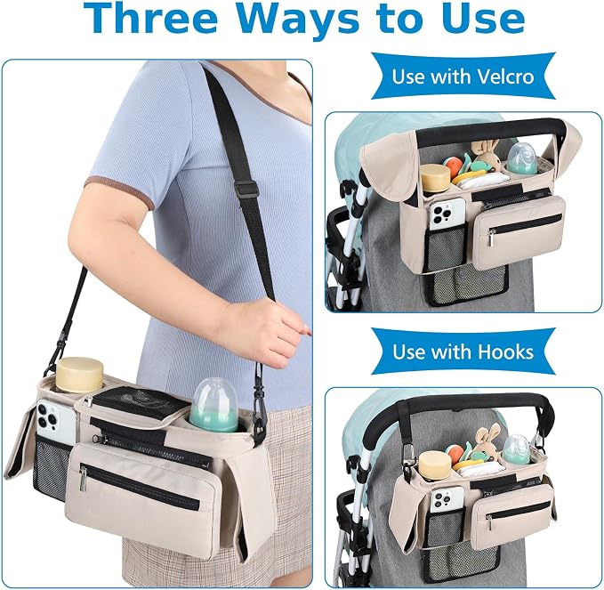 Accmor Universal Stroller Organizer with Insulated Cup Holder Detachable Phone Bag and Shoulder Strap,Stroller Bag Caddy Organizer for Uppababy, Baby Jogger, Britax Strollers