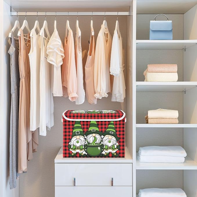 Saint Patrick Fabric Storage Bins with Lid Closet Storage Basket 40L | Decorative Storage Boxes, Foldable & Stackable, Dust-Proof Flip Top, Reinforced Handles, For Home & Dorm, Clothes & Toy Box
