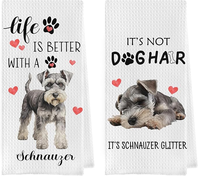 Schnauzer Gifts Dish Towels Set - Funny Schnauzer Gifts Waffle Weave Kitchen Towels, Schnauzer Hand Tea Towels, Schnauzer Gifts for Women (16×24 Inches Set of 2)