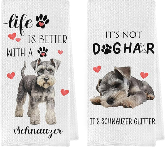 Schnauzer Gifts Dish Towels Set - Funny Schnauzer Gifts Waffle Weave Kitchen Towels, Schnauzer Hand Tea Towels, Schnauzer Gifts for Women (16×24 Inches Set of 2)