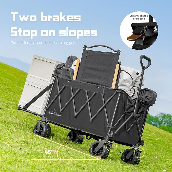 Whitsunday Collapsible Folding Wagon with Table, Heavy Duty Utility Beach Wagons with Opened Tailgate and All-Terrain Wheels for Camping,Garden,Sports (Max Black)