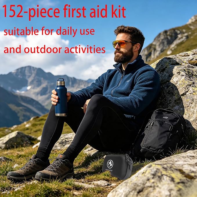 First Aid Kit 152 Piece Waterproof Hard Shell Portable Medical Kit, Black | Waterproof Hard Shell Portable IFAK Emergency Kits for Home, Camping, Hiking, Sports, Office, Travel, Outdoor