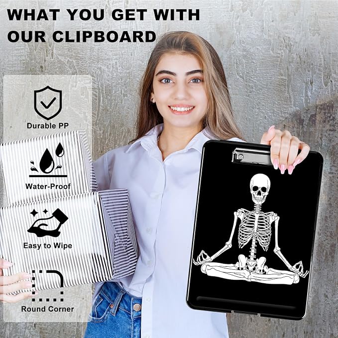 Sitting Skull A4 Clipboard with Storage Pen Holder, Clipboards Organizer Nursing Clipboard Foldable File Folder Plastic Clipboard Folio Clip Board for Office Students Classroom Doctor