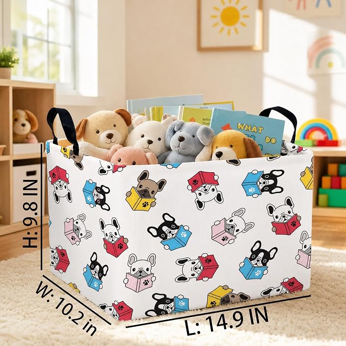 Large Dog Toy Basket Puppy Box Storage Bin (Blue Red) | Holder French Bulldog Stuff Organizer, Room Decor Gifts