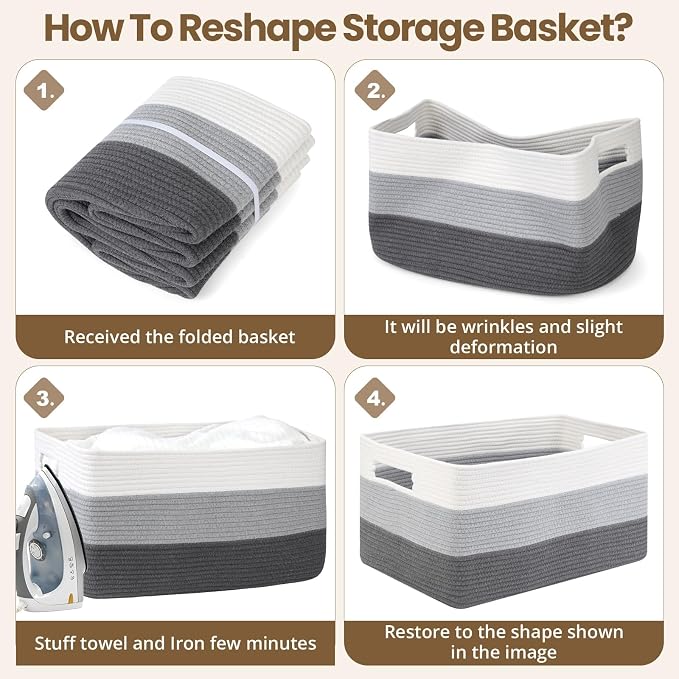 Optish 75L Large Woven Blanket Basket, Storage Basket with Handles | Sturdy Cotton Rope Basket Organizer Blanket, a lot of Toys, Comforter, Pillows, Bedroom, Living Room, Bathroom, Easy to Carry