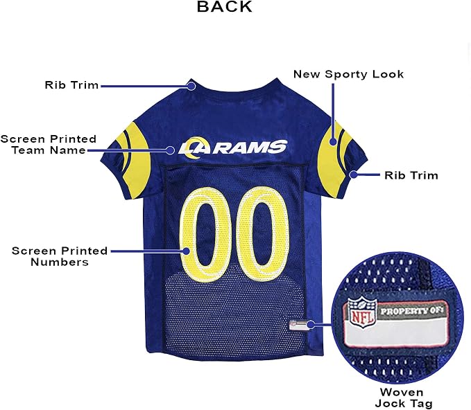 Pets First NFL Los Angeles Rams Dog Jersey, Size Small, Football Shirt Costume for Pet, Dog Sports T-Shirt, NFL Team Clothing for Cats, Licensed Pet Apparel Available in 7 Sizes and 32 Teams