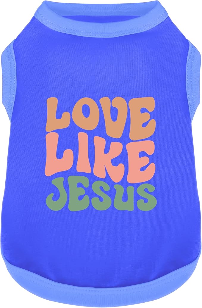 Discover Cozy Cotton Canine Wear: Soft, Lightweight, and Breathable Dog Shirt Vest with Eye-Catching Graphics(Love Like Jesus), Keeping Your Furry Friend Warm and Comfy! Blue XXL